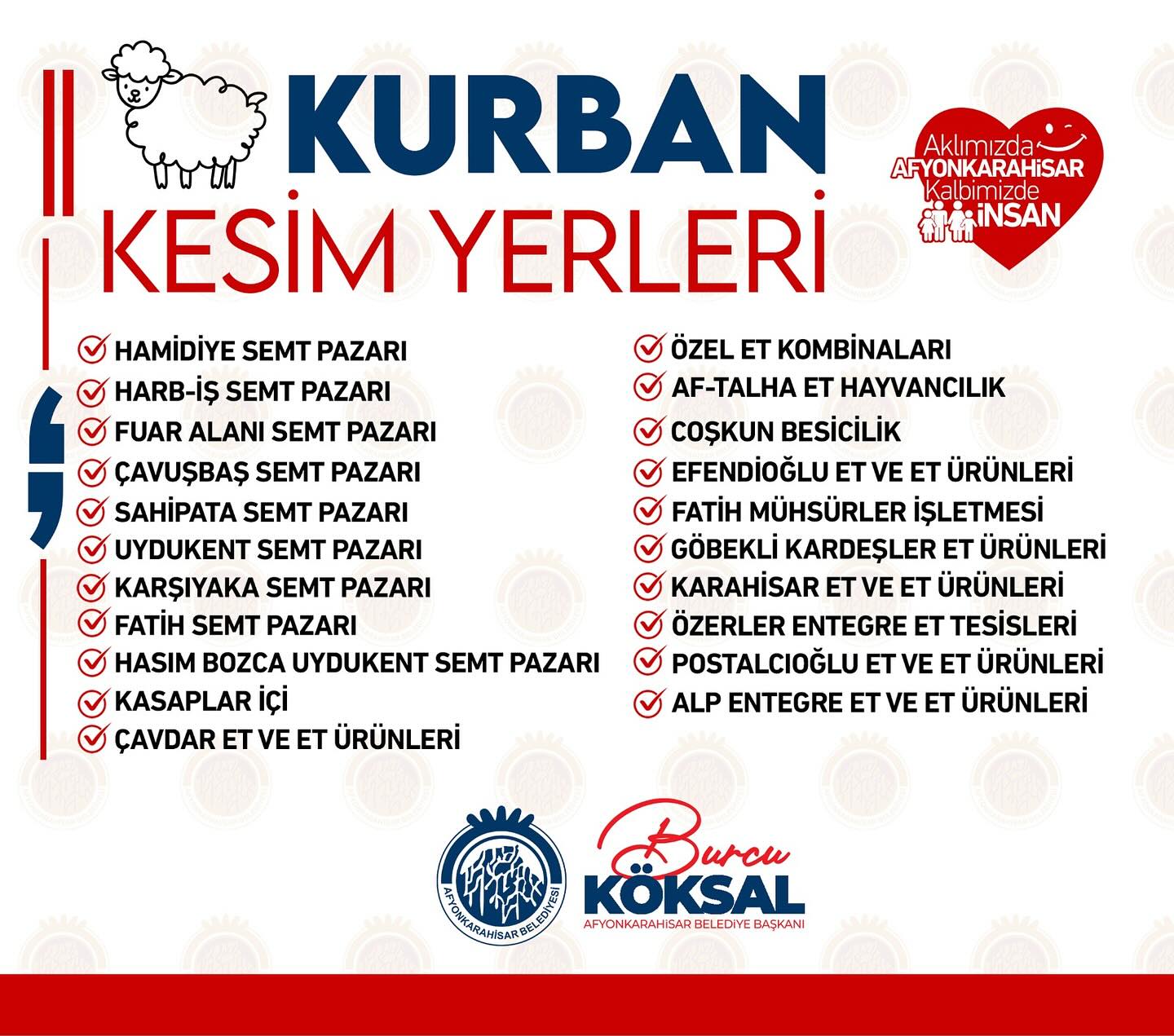 Belediye açıkladı...İşte Afyon'da kurban kesim alanları!
