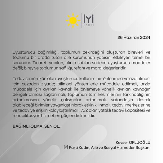 İYİ Partili Olgun'dan Uyuşturucu ile Mücadelede Kararlı Destek