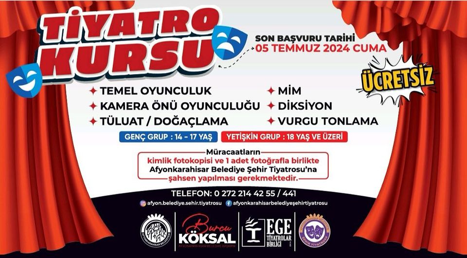 AFYON BELEDİYESİNİN DÜZENLEYECEĞİ TİYATRO KURSLARI BAŞLIYOR