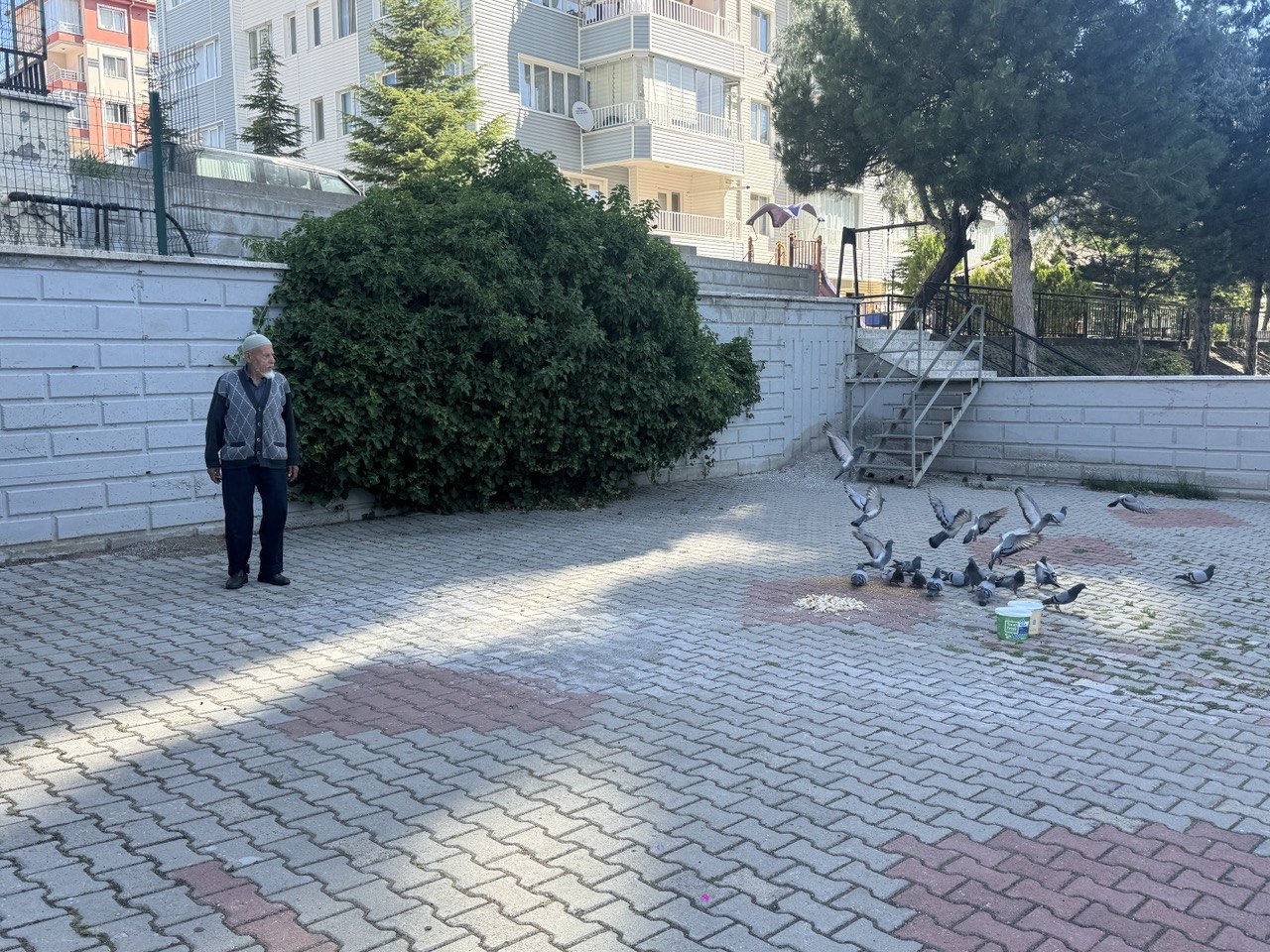 82 YAŞINDA KUŞLARI BESLEMEK İÇİN KENTİ GEZİYOR