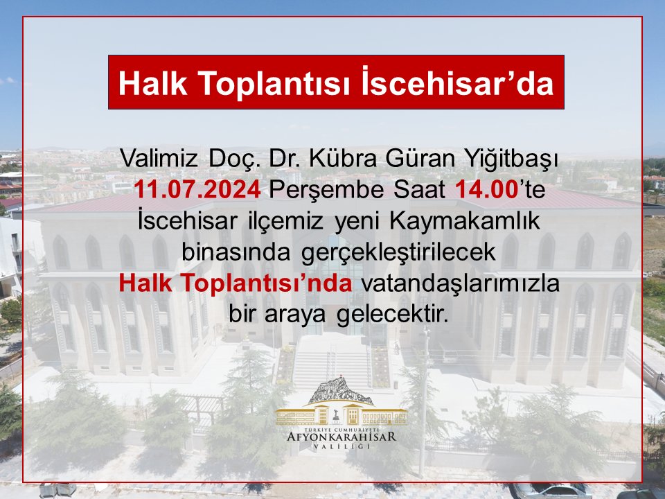 Vali Yiğitbaşı İscehisar'da Vatandaşlarla Bir Araya Gelecek