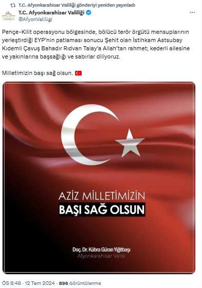Vali Yiğitbaşı Taziye Mesajı Yayınladı