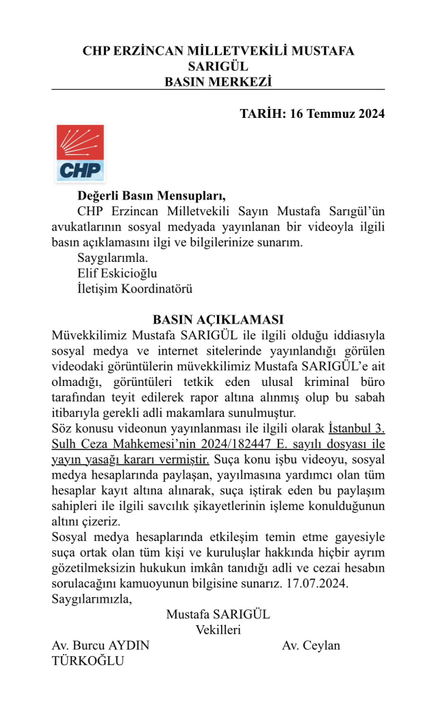 CHP’li Sarıgül ‘’Yargı Önünde Hesaplaşacağız’’