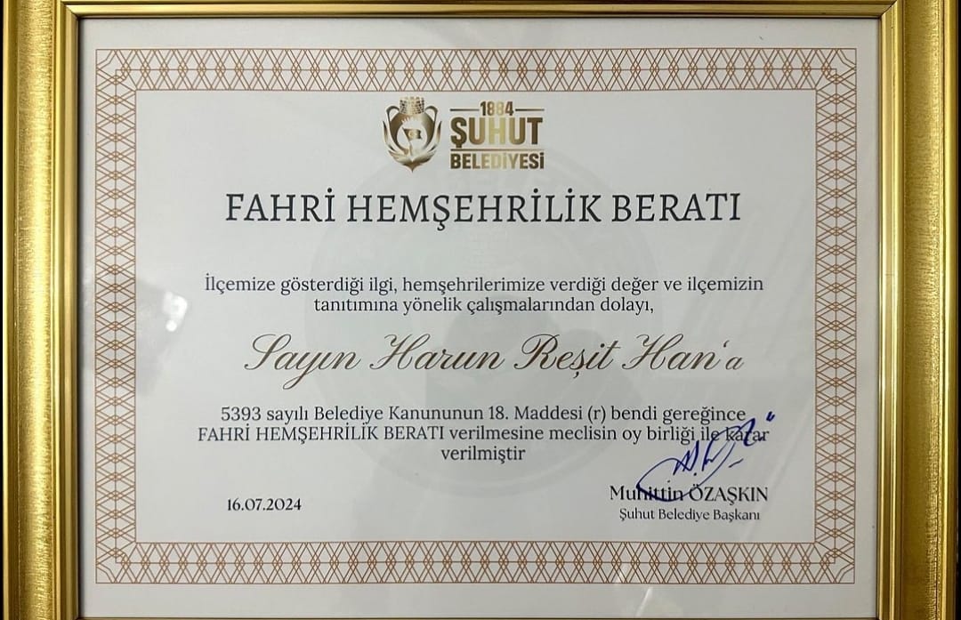 Gönüllere Taht Kurdu Şuhut’un Fahri Hemşehrisi Odu