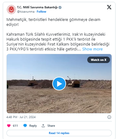 Irak Ve Suriye'nin Kuzeyinde 4 Terörist Etkisiz Hale Getirildi