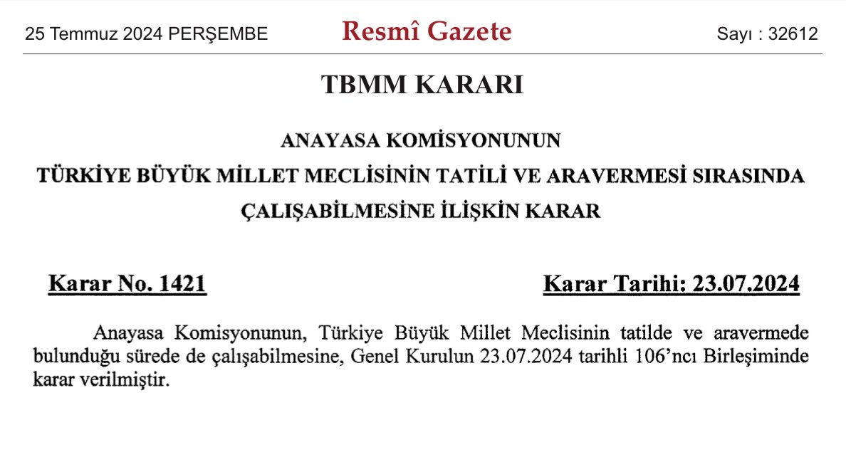 Son Dakika Resmi Gazetede Yayınlandı TBMM'de Bu Komisyonlara Tatil Yok