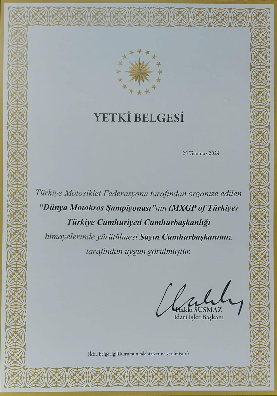CUMHURBAŞKANLIĞI'NDAN MOTOKROS ŞAMPİYONASINA TAM DESTEK