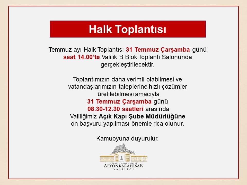 Temmuz Ayı Halk Toplantısı Çarşamba Günü Yapılacak!