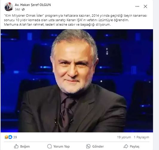 OLGUN ÜNLÜ SANATÇIYI UNUTMADI