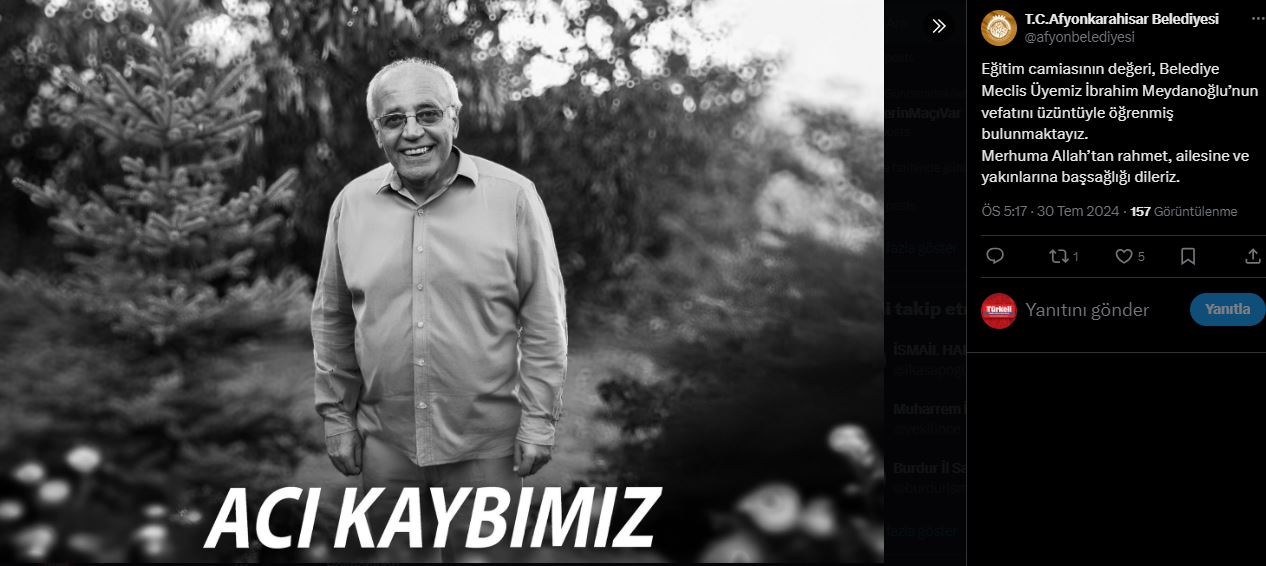 Afyonkarahisar Belediyesi'nden Taziye Mesajı