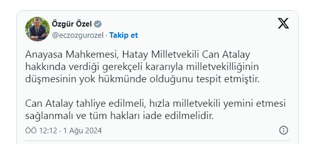 Anayasa Mahkemesi Can Atalay Hakkındaki Kararını Verdi