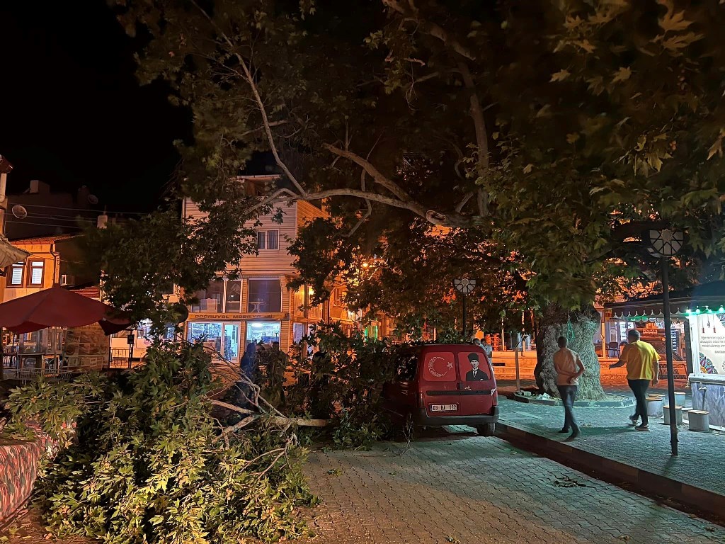 PARK HALİNDEKİ ARACIN ÜZERİNE AĞACIN KIRILAN DALI DÜŞTÜ