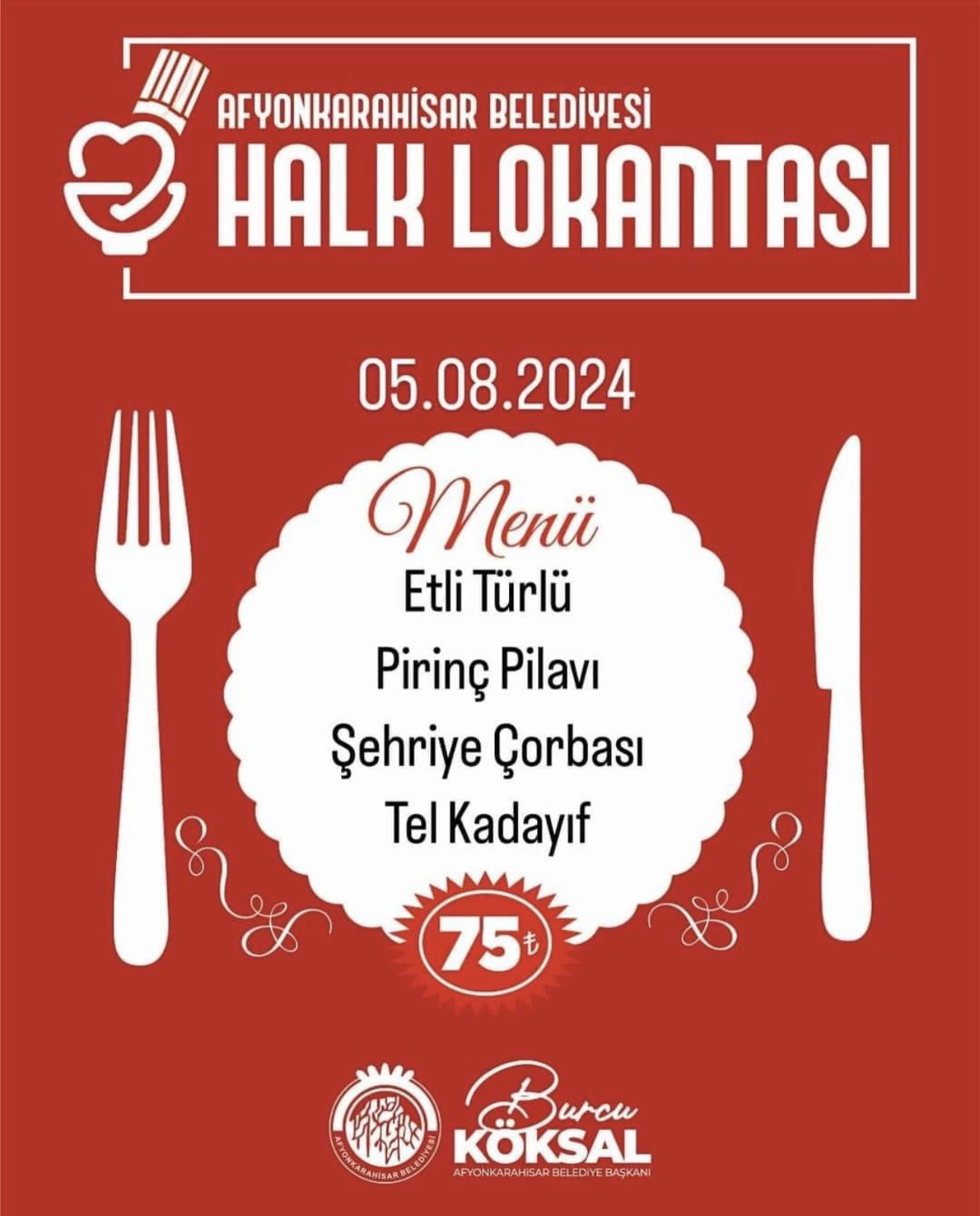 Afyon'da halk lokantasının bugünkü menüsü belli oldu