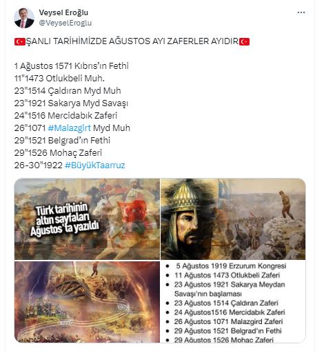 Eski Bakan Eroğlu’ndan Ağustos Ayı Zaferleri Üzerine Coşkulu Paylaşım