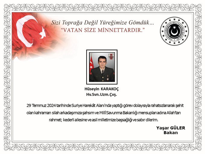 Suriye Harekât Alanında Rahatsızlanan Asker Şehit Oldu