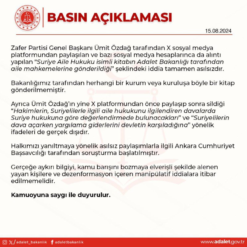 Adalet Bakanlığı, Zafer Partisi Lideri Ümit Özdağ Hakkında Soruşturma Başlattı