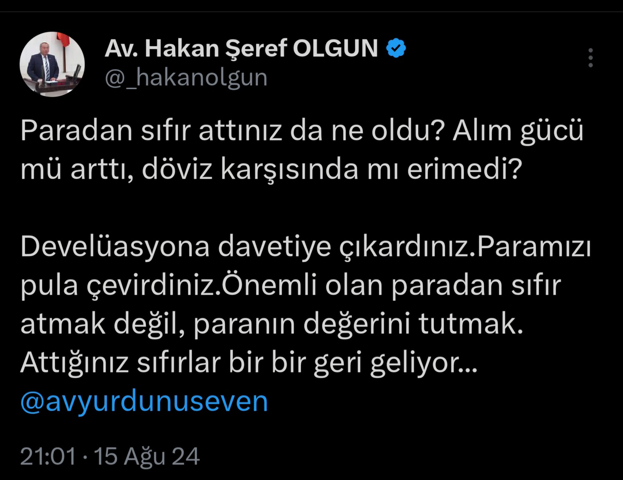 İYİ Parti’li Olgun’dan Yurdunuseven’in Ekonomi Açıklamalarına Tepki
