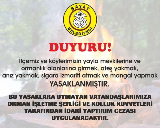 Bayat İlçesinde Anlamlı Karar Ormanlık Alanlara Girenler Yandı