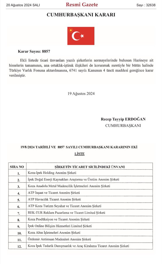 RESMİ GAZETE YAYINLANDI O ŞİRKETLER TMSF'YE DEVREDİLDİ