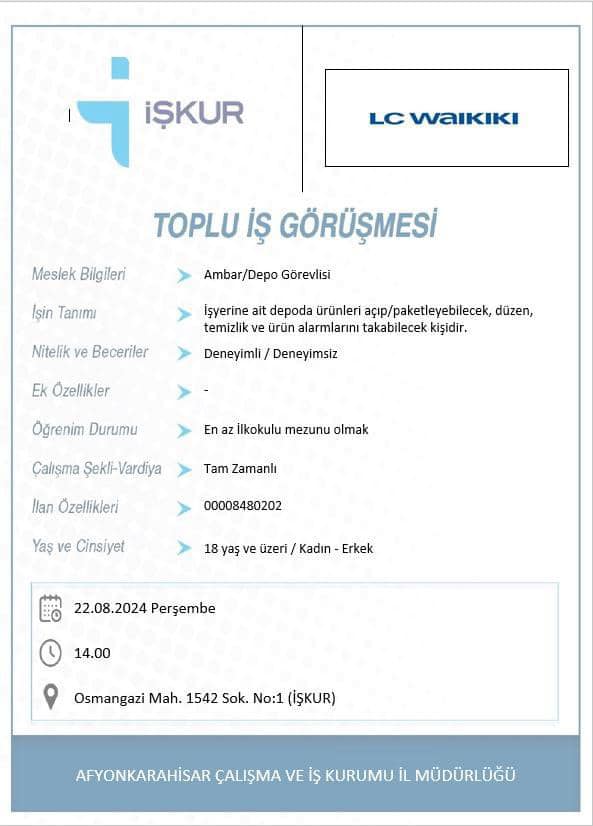 AFYON'DA O FİRMA İŞÇİ ALACAK!
