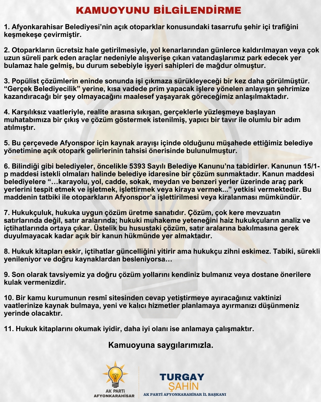 Başkan Şahin  Köksal’ı Eleştirdi