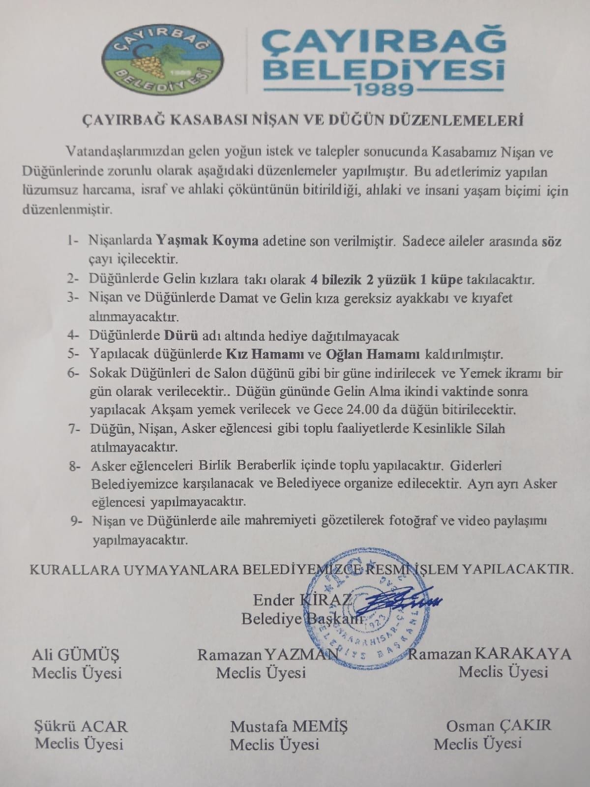 Afyonkarahisar’ın O Belediyesi’nden Düğünlere Radikal Düzenleme