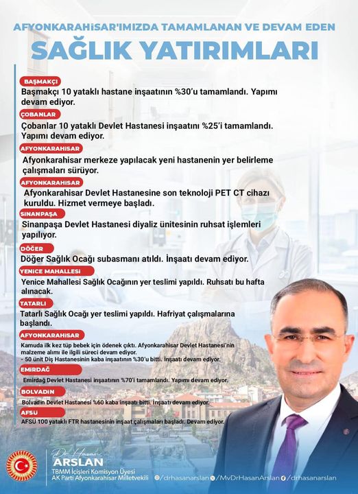 AK Partili Arslan Sağlık Yatırımlarını Paylaştı