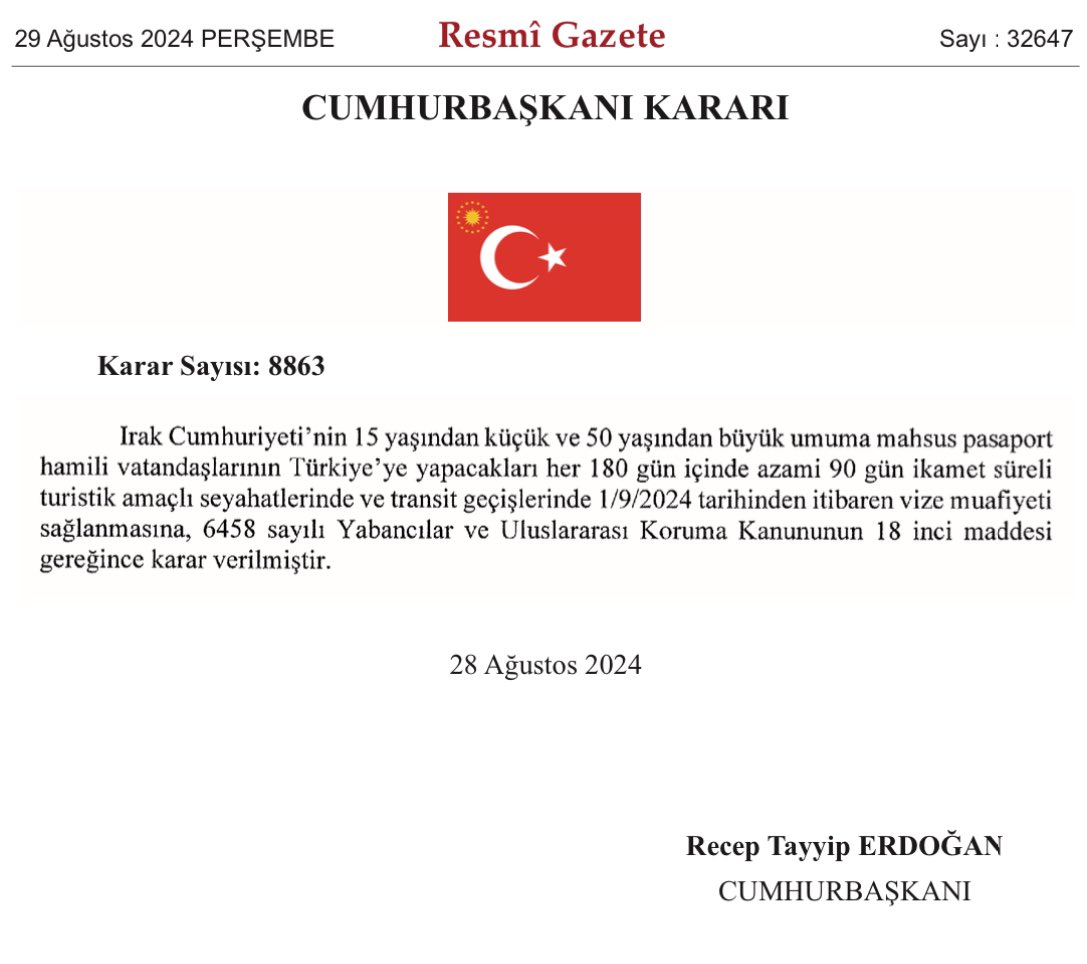Irak Vatandaşına Vize Kalktı Karar Resmi Gazetede Yayınlandı