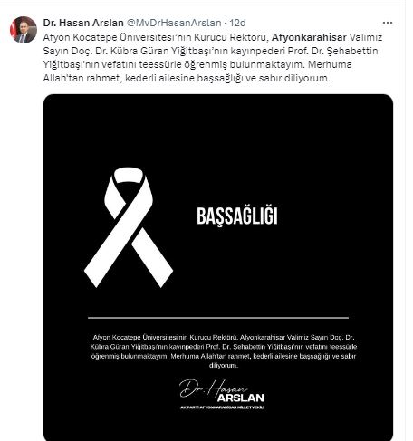 AK Parti Milletvekili Arslan'dan Taziye Mesajı