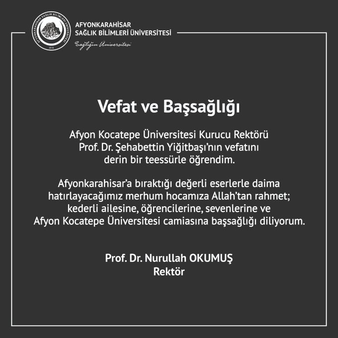 AFSÜ Rektörü Okumuş'tan Taziye Mesajı