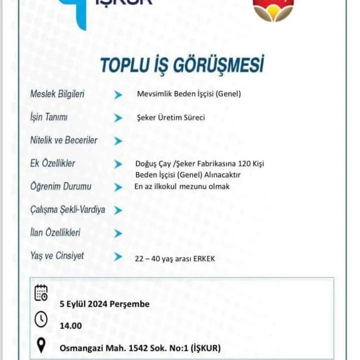 Doğuş Çay ve Gıda Şeker Fabrikası  Afyonkarahisar'da 120 Beden İşçisi Alacak