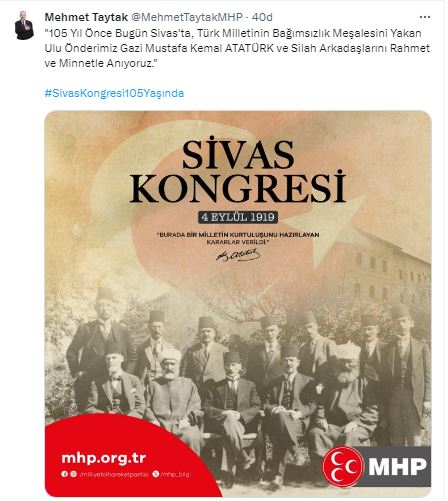 MHP’li Taytak’tan Sivas Kongresi Mesajı