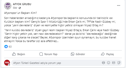 AFYOK’TAN UYARI NİTELİĞİNDE AÇIKLAMA: “AFYONSPOR ÜZERİNDEN OYUN OYNAMAYIN”