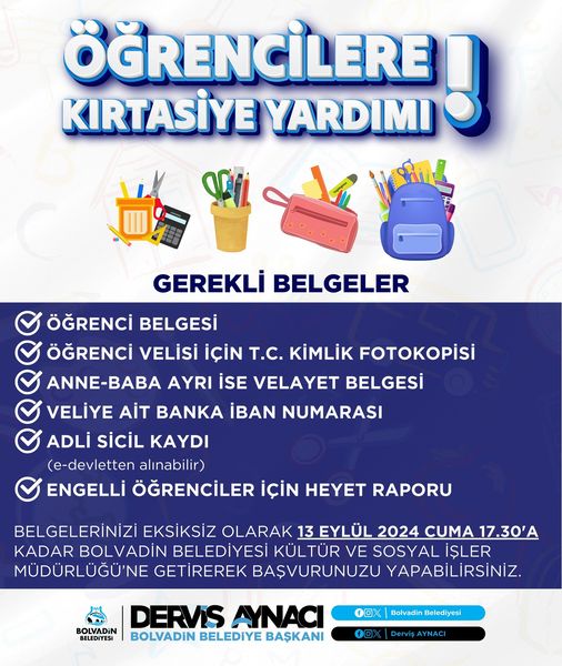 Bolvadin Belediyesi’nden Öğrencilere Kırtasiye Yardımı