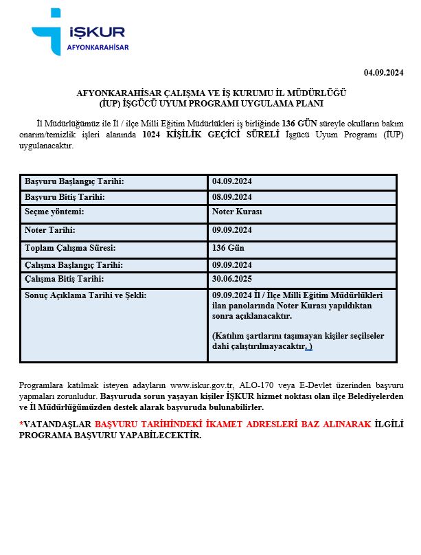 Afyon’da Okullara Geçici Personel Alınacak