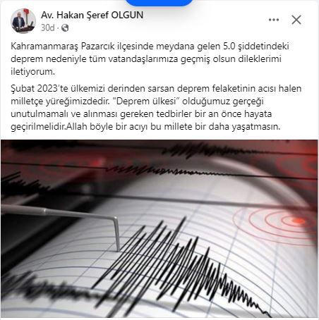 OLGUN "TÜM VATANDAŞLARIMA GEÇMİŞ OLSUN DİLEKLERİNİ İLETİYORUM"