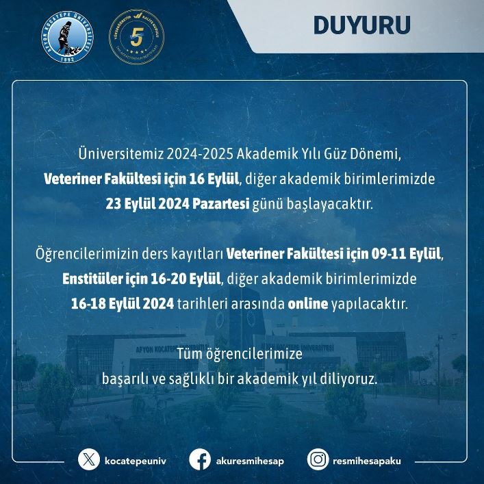Afyonkarahisar Kocatepe Üniversitesi 2024-2025 Akademik Yılı Güz Dönemi Başlıyor