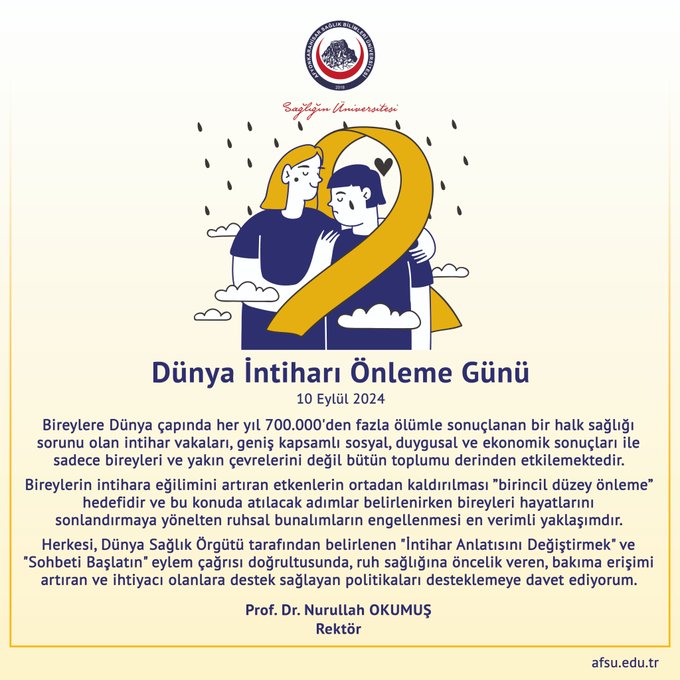Rektör Okumuş'tan Dünya İntiharı Önleme Günü Mesajı