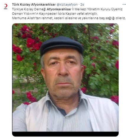 Türkiye Kızılay Derneği Afyonkarahisar İl Merkezi Yönetim Kurulu Üyesi Osman Yıldırım’ın Acı Kaybı