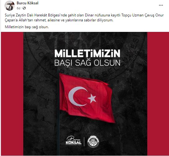 Başkan Köksal’dan Şehit Asker İçin Taziye