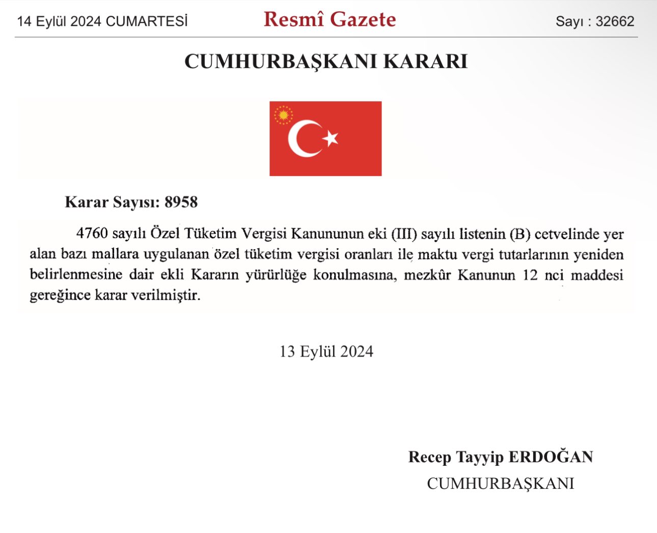 14 Eylül 2024 Tarihli Resmi Gazete'de İki Önemli Düzenleme Yayımlandı