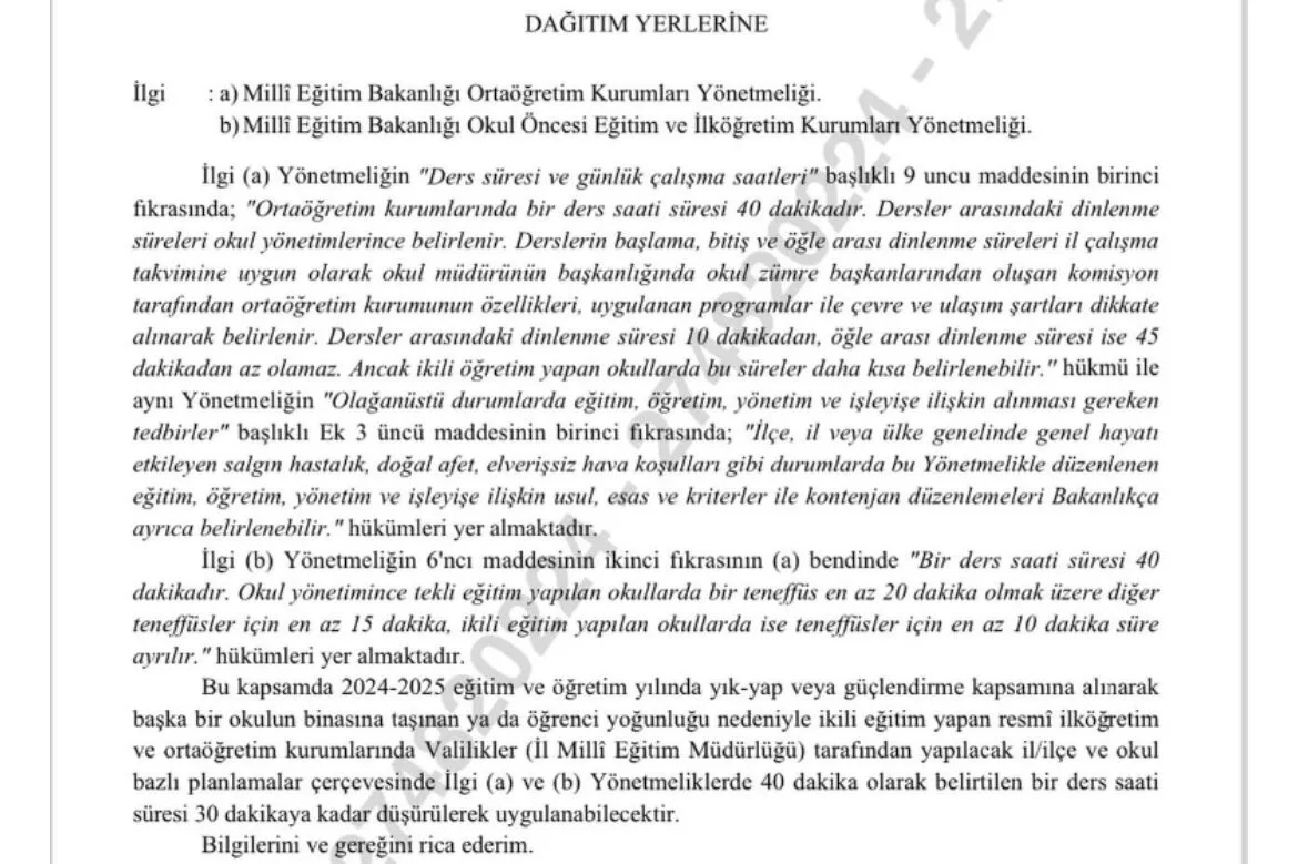 OKULLARDA DERS SÜRELERİ 30 DAKİKA OLDU!