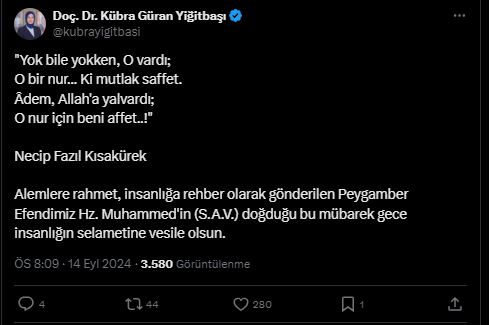 Afyonkarahisar Valisi Kübra Güran Yiğitbaşı'ndan Mevlid Kandili Mesajı