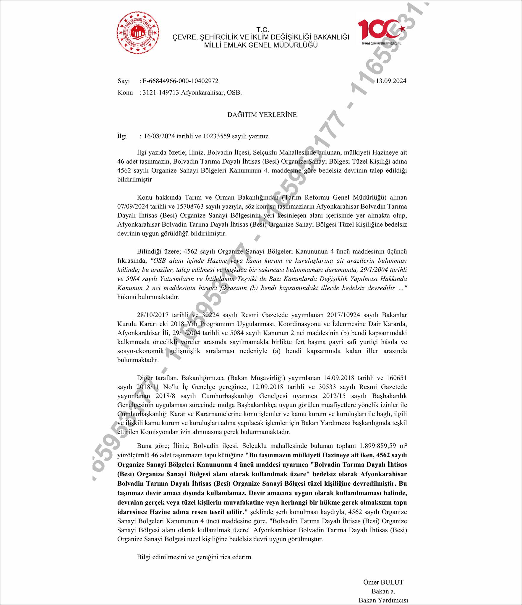 Başkan Aynacı’dan Milletvekili Taytak’a Teşekkür