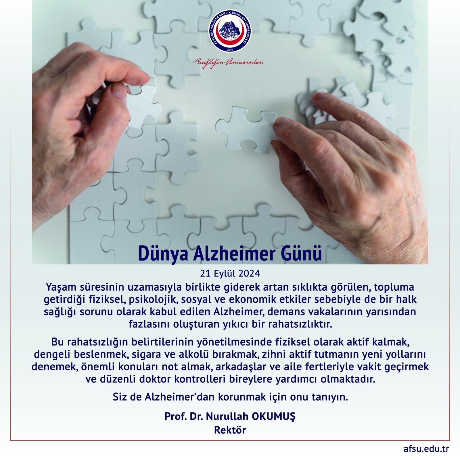 Rektör Okumuş ’tan Alzheimer Günü Mesajı