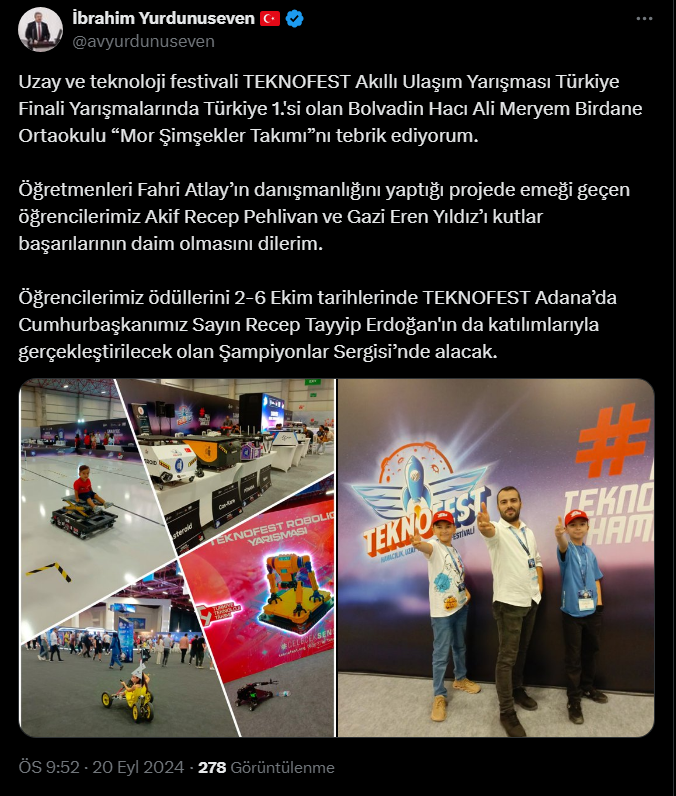 Milletvekili Yurdunuseven, Mor Şimşekler Takımı'nı Tebrik Etti