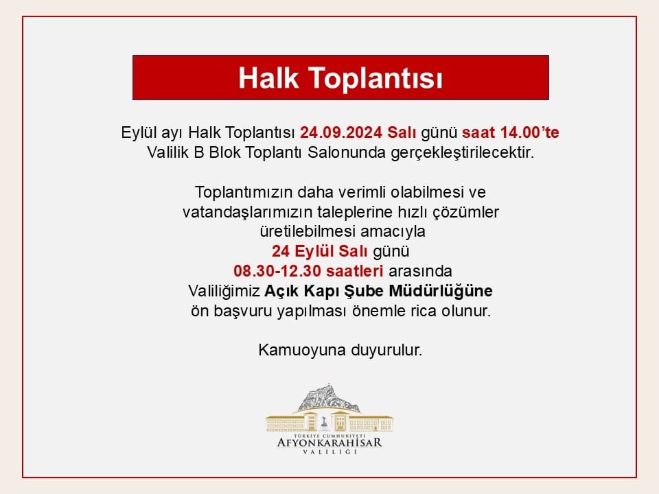 24 EYLÜL SALI GÜNÜ HALKIN TALEPLERİ ALINACAK