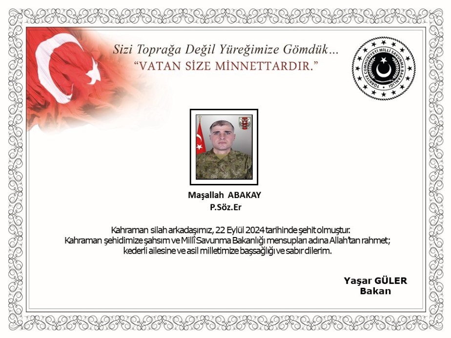 TSK’DAN ACI HABER GELDİ! SÖZLEŞMELİ ER MAŞALLAH ABAKAY ŞEHİT DÜŞTÜ