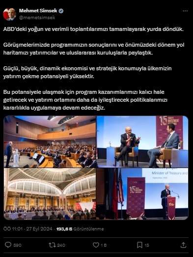 Bakan Şimşek: “Türkiye’nin Yatırım Çekme Potansiyeli Yüksek”