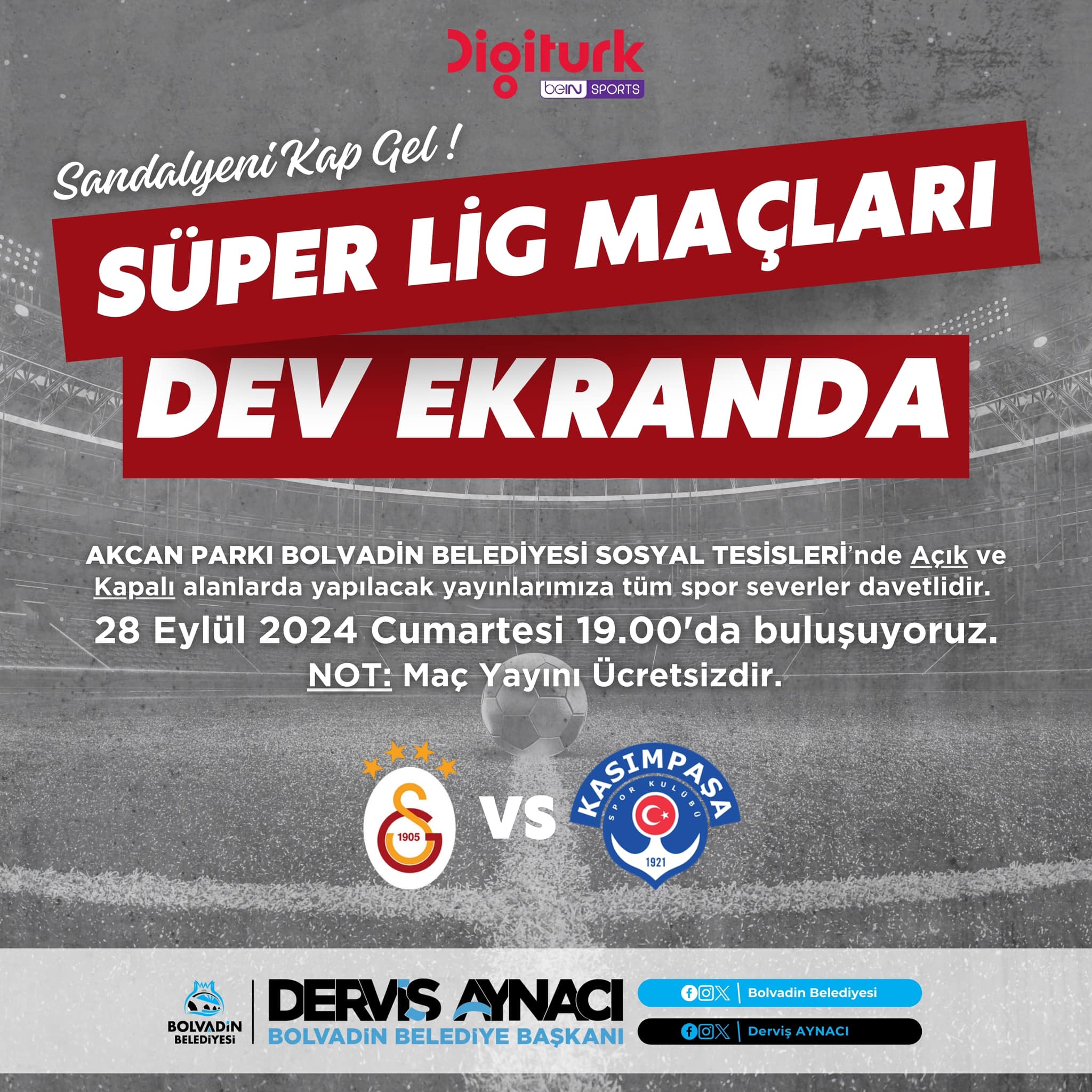Galatasaray – Kasımpaşa Maçı Bolvadin'de Dev Ekranda!